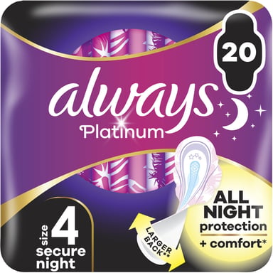 Гігієнічні прокладки Always Platinum Secure Night Розмір 4 20 шт. (8700216186797) - фото 1