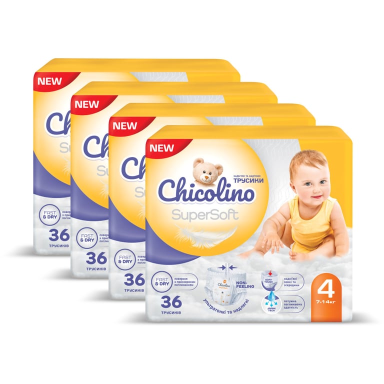 Підгузки Chicolino Super Soft Розмір 4 (7-14 кг) 36 шт, 4 Упаковки (4823098414650) - фото 2