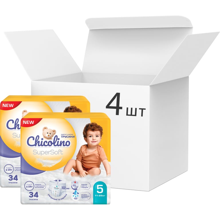 Підгузки Chicolino Super Soft Розмір 5 (12-17 кг) 34 шт, 4 Упаковки (4823098414667) - фото 8