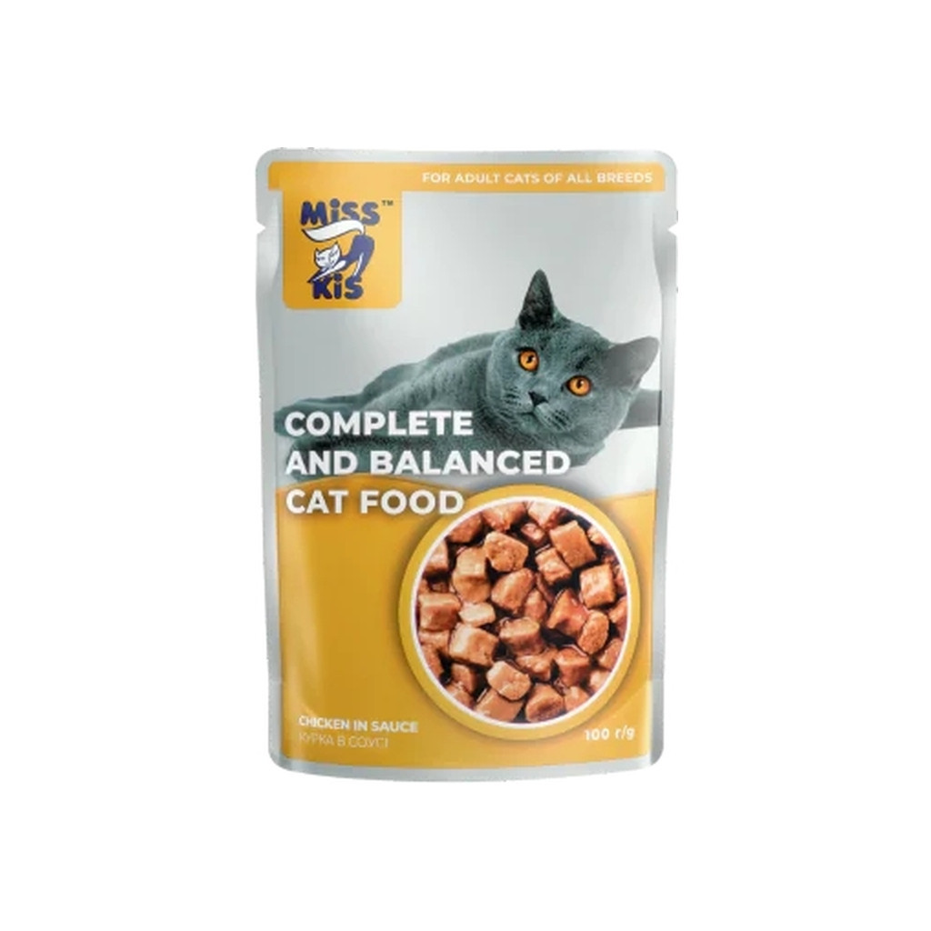 Вологий корм для кішок Mis Kiss з куркою в соусі 100 г (4820164440179/4820111141456) Вологий корм для кішок Mis Kiss з куркою в соусі 100 г (4820164440179/4820111141456)