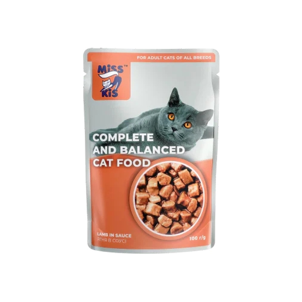 Вологий корм для кішок Mis Kiss з ягням в соусі 100 г (4820164440186/4820111141432) Вологий корм для кішок Mis Kiss з ягням в соусі 100 г (4820164440186/4820111141432)