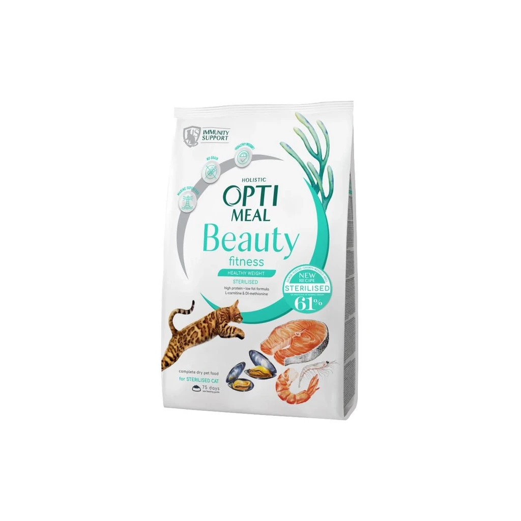 Сухий корм для кішок Optimeal Beauty Fitness для стерилізованих/кастрованих з морепродуктами 4 кг (4820215369824) - фото 1 Сухий корм для кішок Optimeal Beauty Fitness для стерилізованих/кастрованих з морепродуктами 4 кг (4820215369824) - фото 1