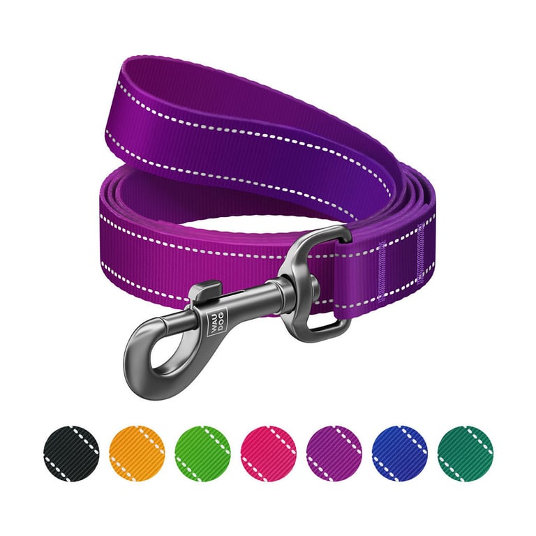 Повідець для собак WAUDOG Nylon Mono, світловідбивний M фіолетовий (52189) - фото 1