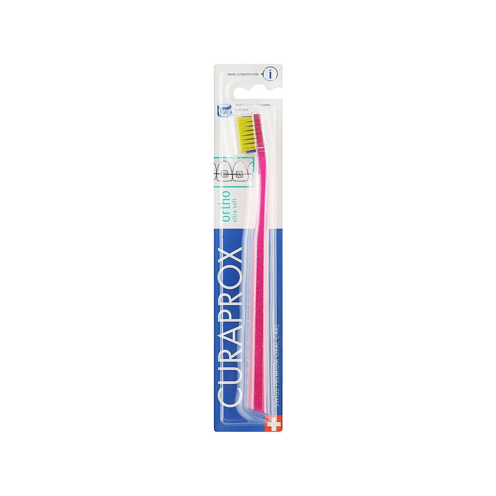 Зубна щітка Curaprox CS 5460 Ortho Ultra Soft Ультрам%27яка ортодонтична Рожева із салатовою щетиною (CS 5460 Ortho-10) - головне фото