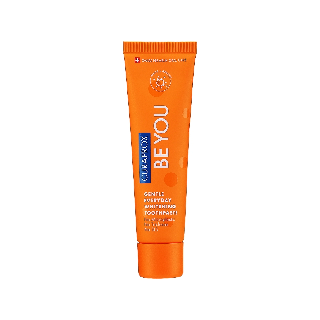 Зубна паста Curaprox Be You Вибілювальна Зі смаком персика й абрикоса з ментоловими кульками 60 мл (7612412429503) - фото 1 Зубна паста Curaprox Be You Вибілювальна Зі смаком персика й абрикоса з ментоловими кульками 60 мл (7612412429503) - фото 1