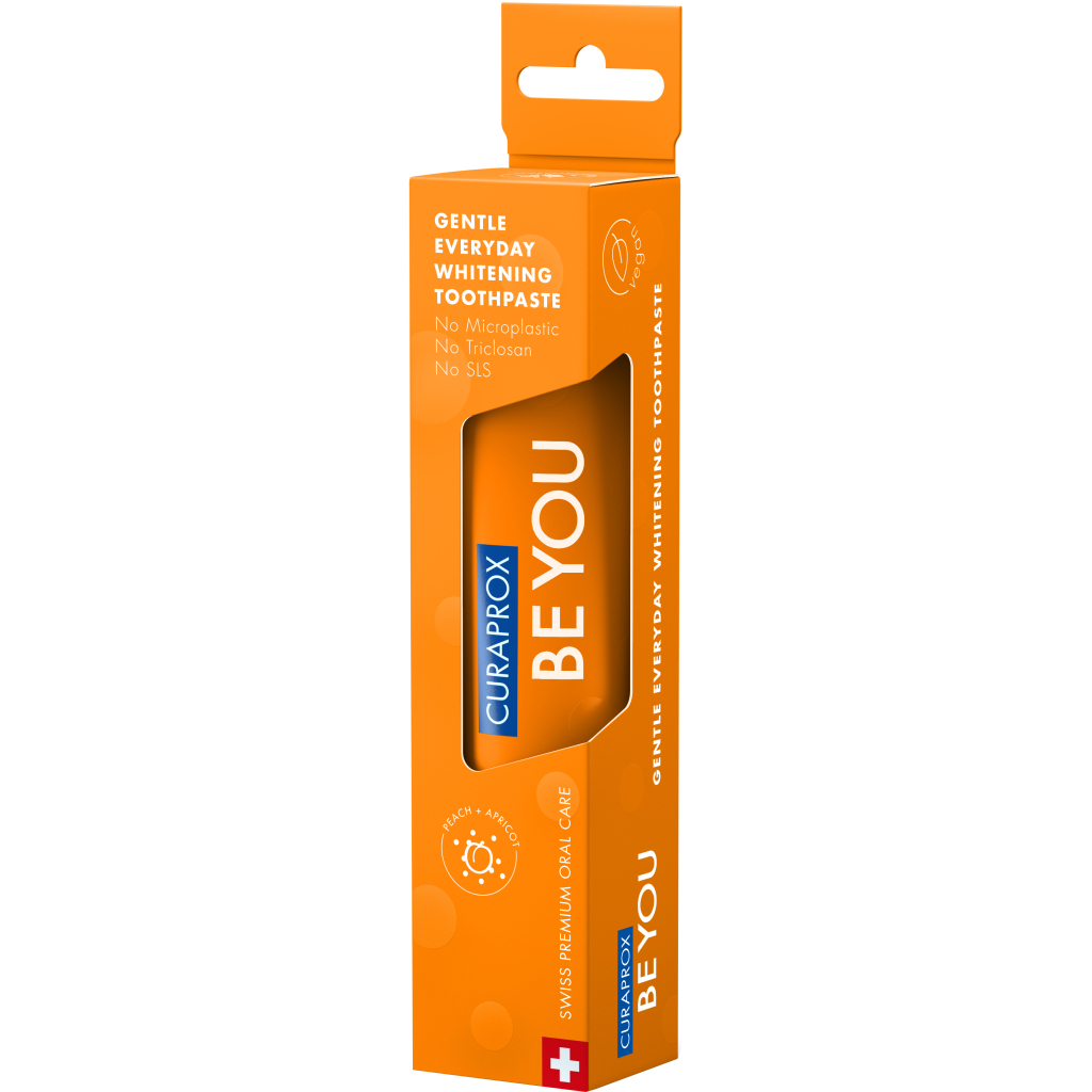 Зубна паста Curaprox Be You Вибілювальна Зі смаком персика й абрикоса з ментоловими кульками 60 мл (7612412429503) - фото 2 Зубна паста Curaprox Be You Вибілювальна Зі смаком персика й абрикоса з ментоловими кульками 60 мл (7612412429503) - фото 2