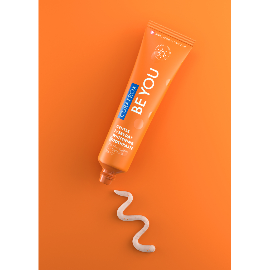 Зубна паста Curaprox Be You Вибілювальна Зі смаком персика й абрикоса з ментоловими кульками 60 мл (7612412429503) - фото 4 Зубна паста Curaprox Be You Вибілювальна Зі смаком персика й абрикоса з ментоловими кульками 60 мл (7612412429503) - фото 4