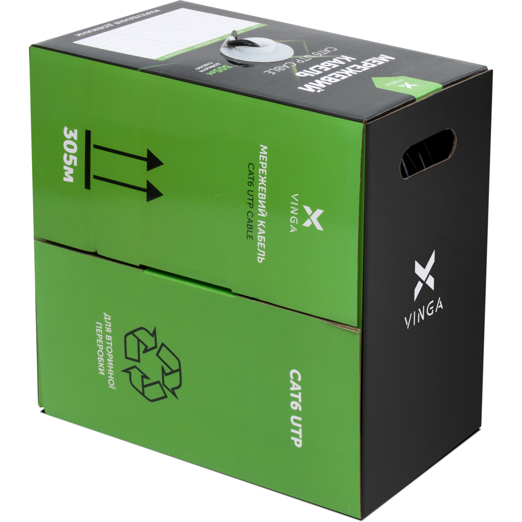 Кабель мережевий Vinga UTP Cat6 CCA 4 pairs 305 m (VCDCU6CA305) - фото 2 Кабель мережевий Vinga UTP Cat6 CCA 4 pairs 305 m (VCDCU6CA305) - фото 2