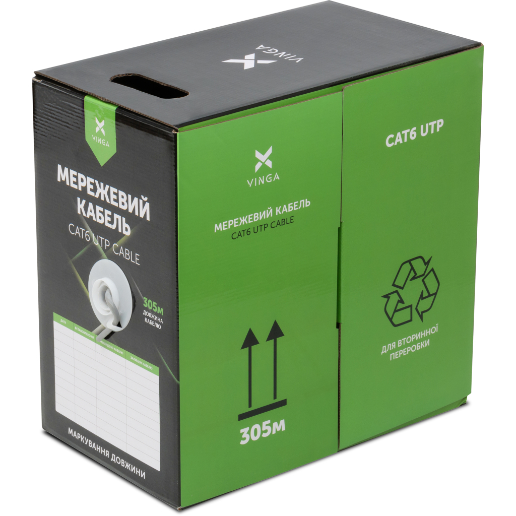 Кабель мережевий Vinga UTP Cat6 CCA 4 pairs 305 m outdoor (VCDCU6CA305OU) - фото 1 Кабель мережевий Vinga UTP Cat6 CCA 4 pairs 305 m outdoor (VCDCU6CA305OU) - фото 1