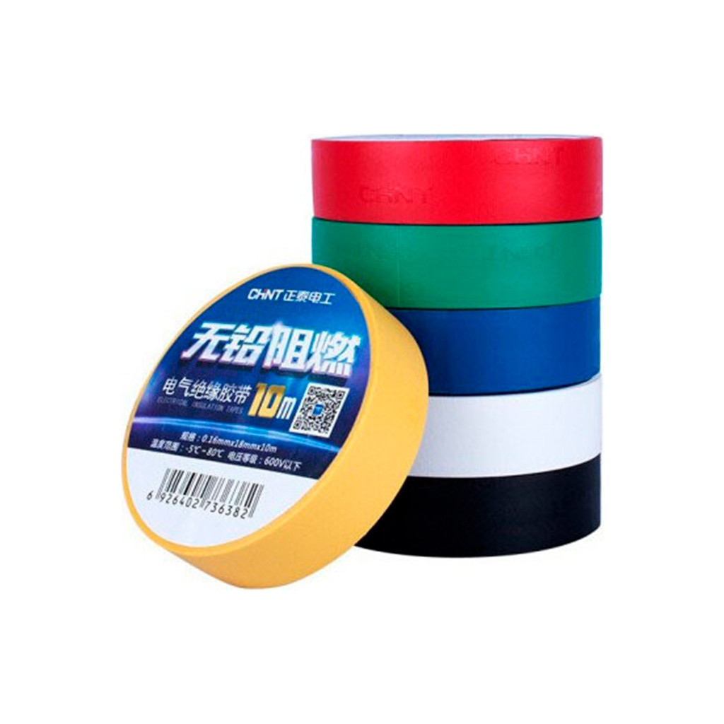 Ізоляційна стрічка CHINT 0.16мм*18мм*20м Green, 600v, temp -5°С/+ 80°С, 10 шт. (0,16мм*18мм*20м-G) - фото 1 Ізоляційна стрічка CHINT 0.16мм*18мм*20м Green, 600v, temp -5°С/+ 80°С, 10 шт. (0,16мм*18мм*20м-G) - фото 1