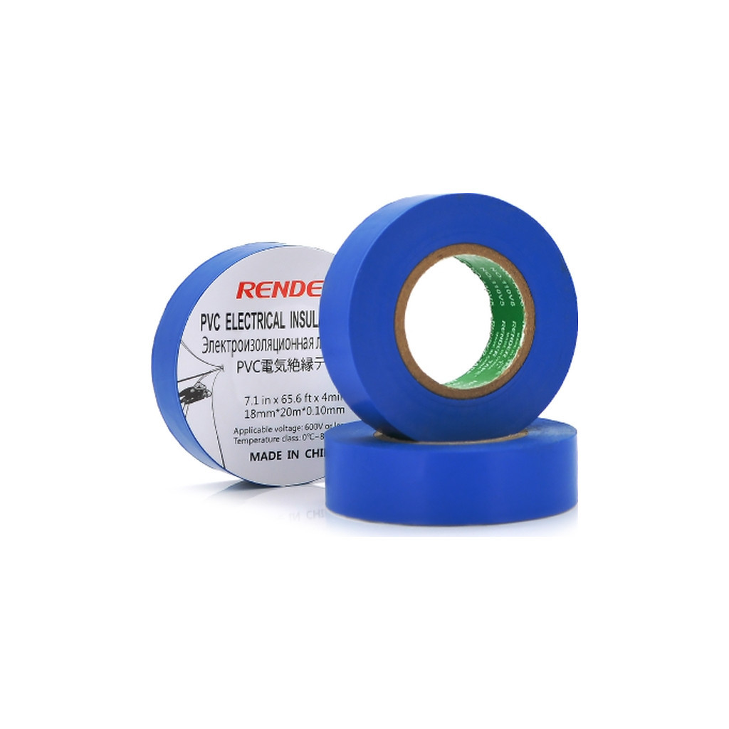 Ізоляційна стрічка Render 0.10мм*18мм*20м Blue, temp-10+80°С, 2000V, 10 шт. (0,10мм*18мм*20м-Bl) - фото 1