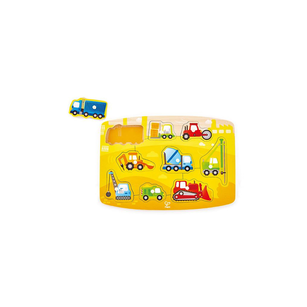 Розвиваюча іграшка Hape деревяна рамка-вкладиш Будівельний транспорт (E1407)