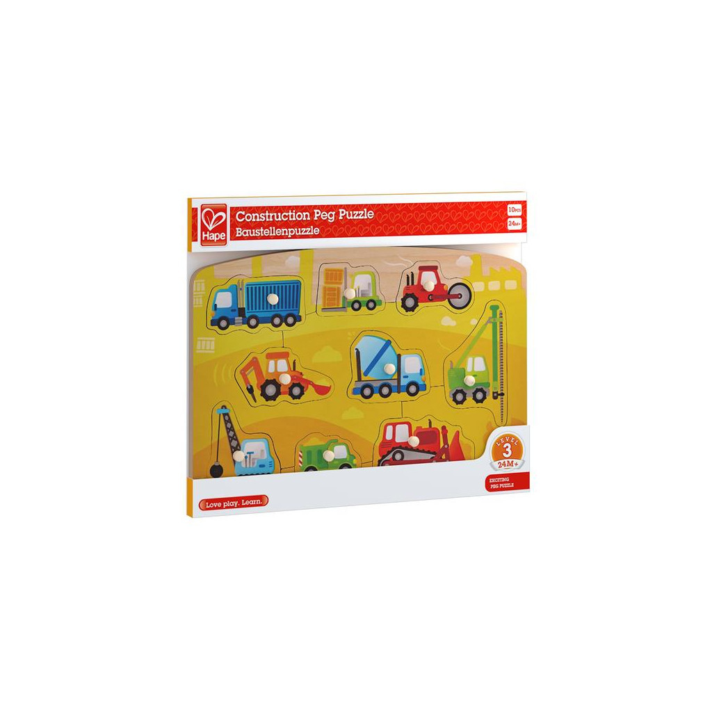 Розвиваюча іграшка Hape дерев’яна рамка-вкладиш Будівельний транспорт (E1407)