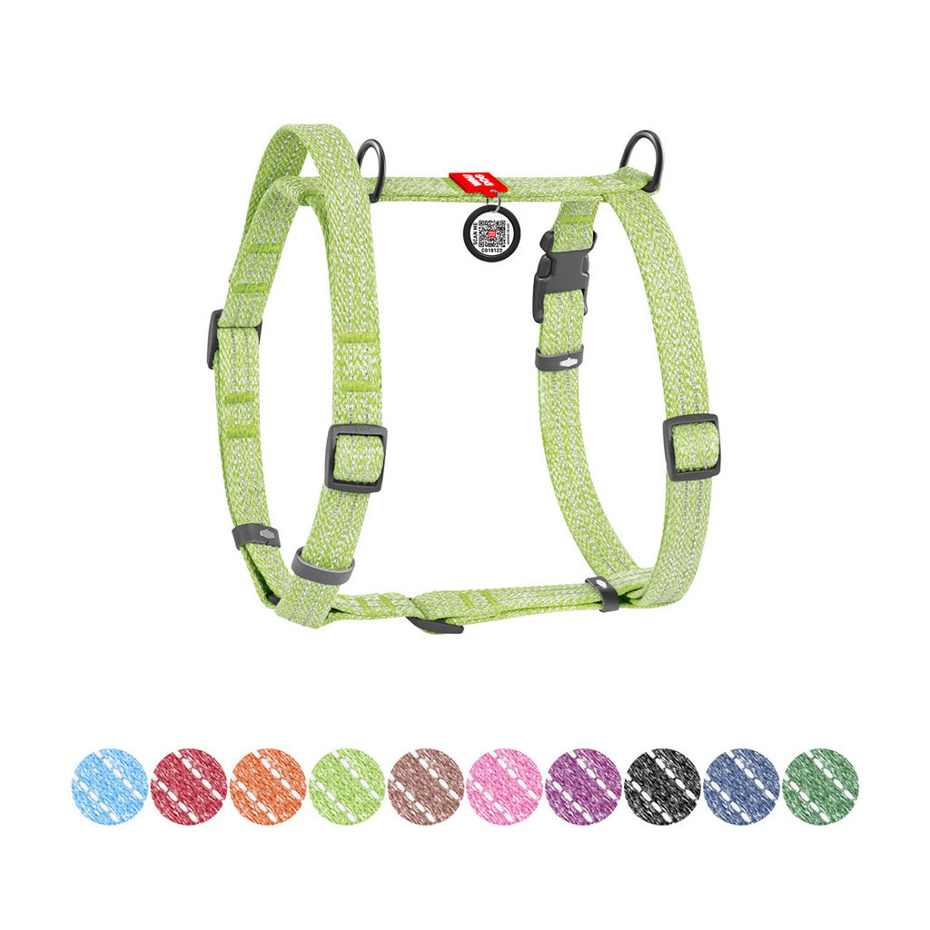 Шлея для собак WAUDOG Н-подібна Re-cotton з QR паспортом, світловідбивна S салатова (25915) - фото 1