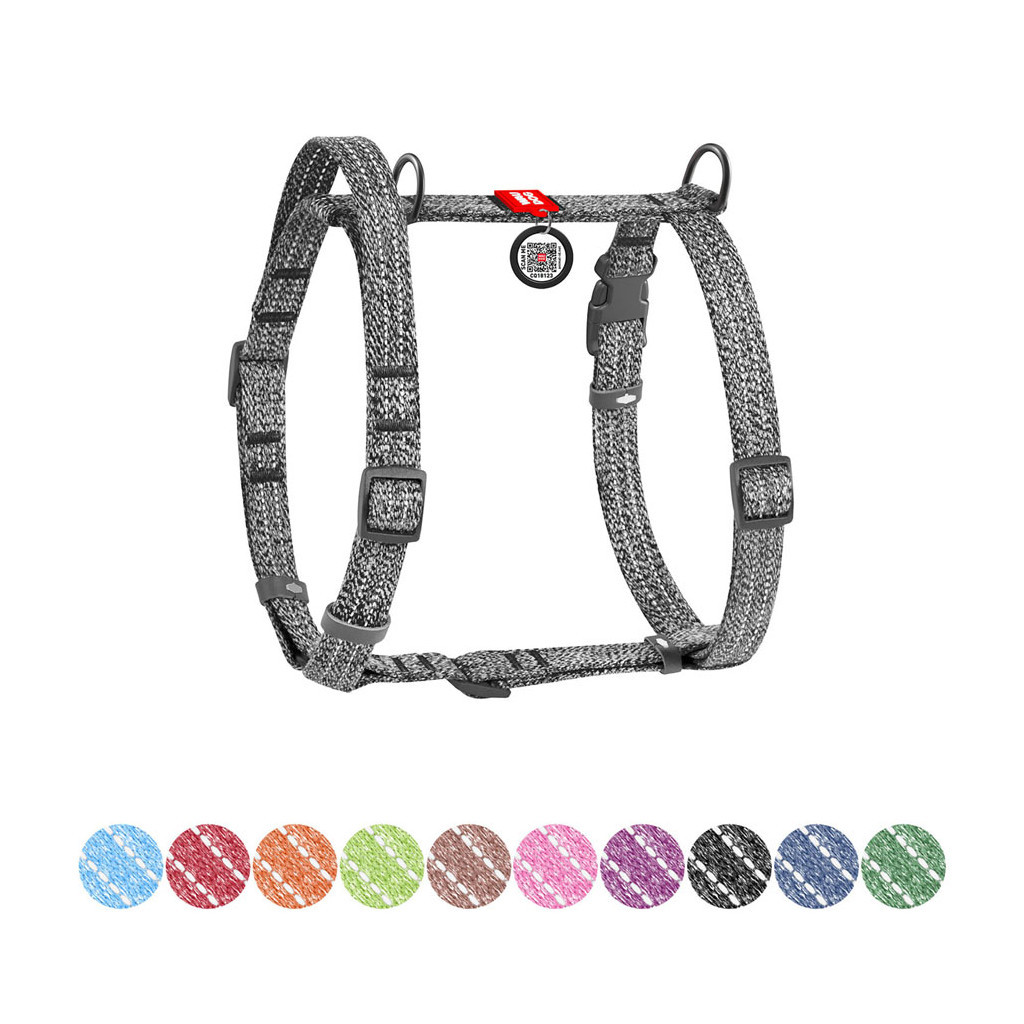 Шлея для собак WAUDOG Н-подібна Re-cotton з QR паспортом, світловідбивна S сіра (259111) - фото 1