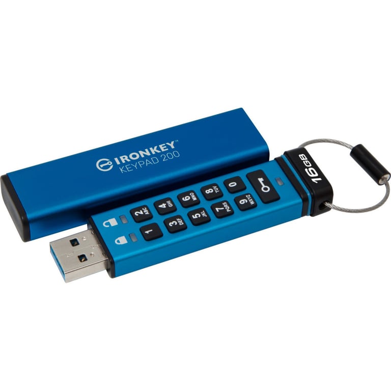 USB флеш накопичувач Kingston 16GB IronKey Keypad 200 Blue USB 3.2 (IKKP200/16GB) - фото 1