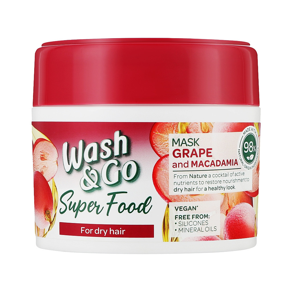 Маска для волосся Wash&Go Super Food З виноградом і макадамією Для сухого волосся 300 мл (8008970053073) - фото 1 Маска для волосся Wash&Go Super Food З виноградом і макадамією Для сухого волосся 300 мл (8008970053073) - фото 1