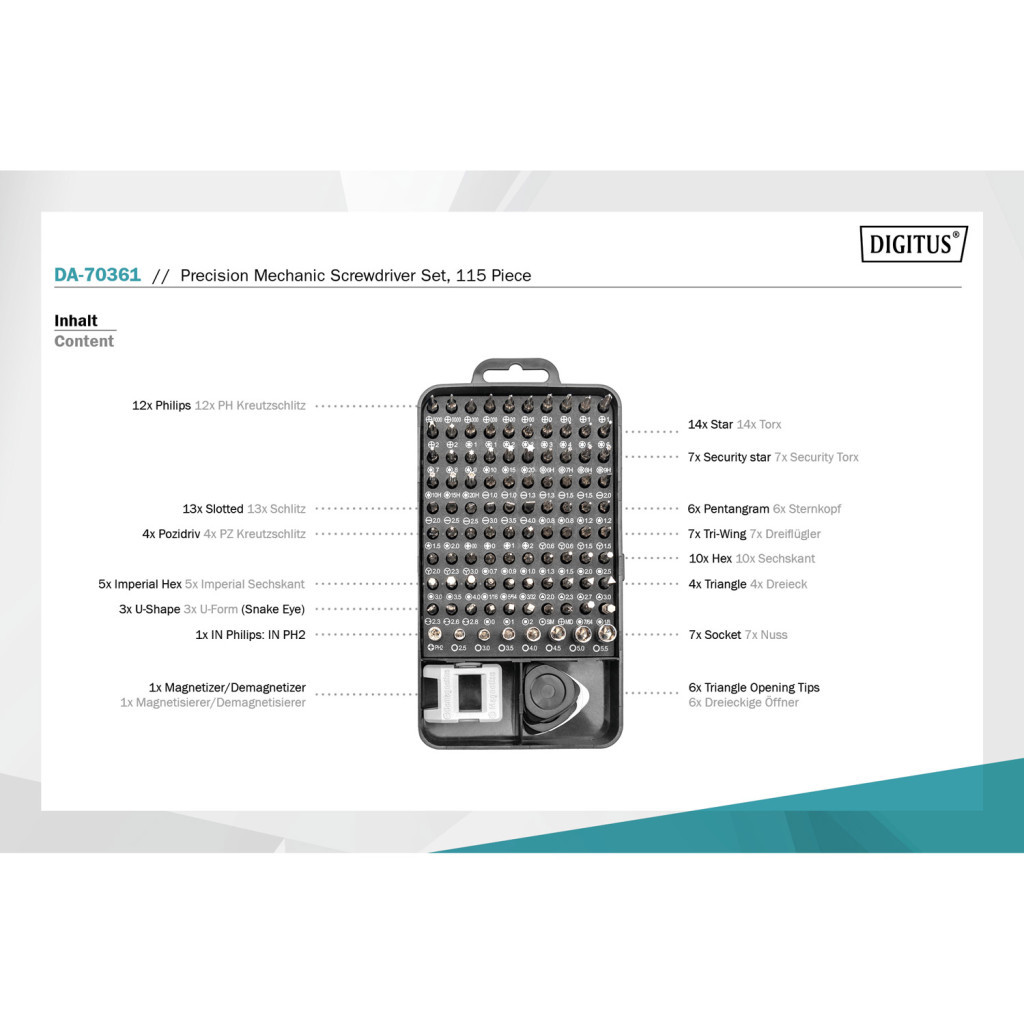 Набір інструментів Digitus Precision Screwdriver Set 115 (DA-70361) - фото 12 Набір інструментів Digitus Precision Screwdriver Set 115 (DA-70361) - фото 12