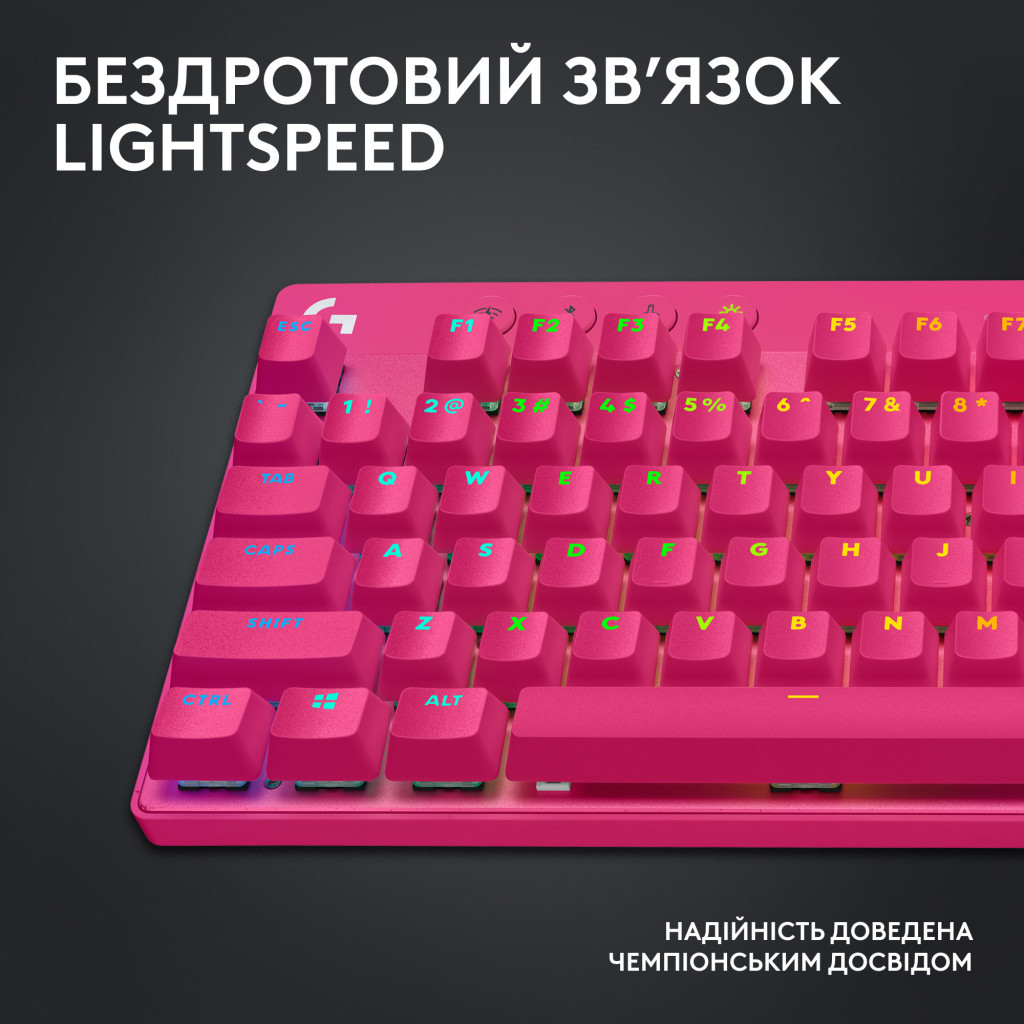 Клавіатура Logitech G PRO X TKL Lightspeed Tactile USB UA Magenta (920-012159) - фото 4 Клавіатура Logitech G PRO X TKL Lightspeed Tactile USB UA Magenta (920-012159) - фото 4