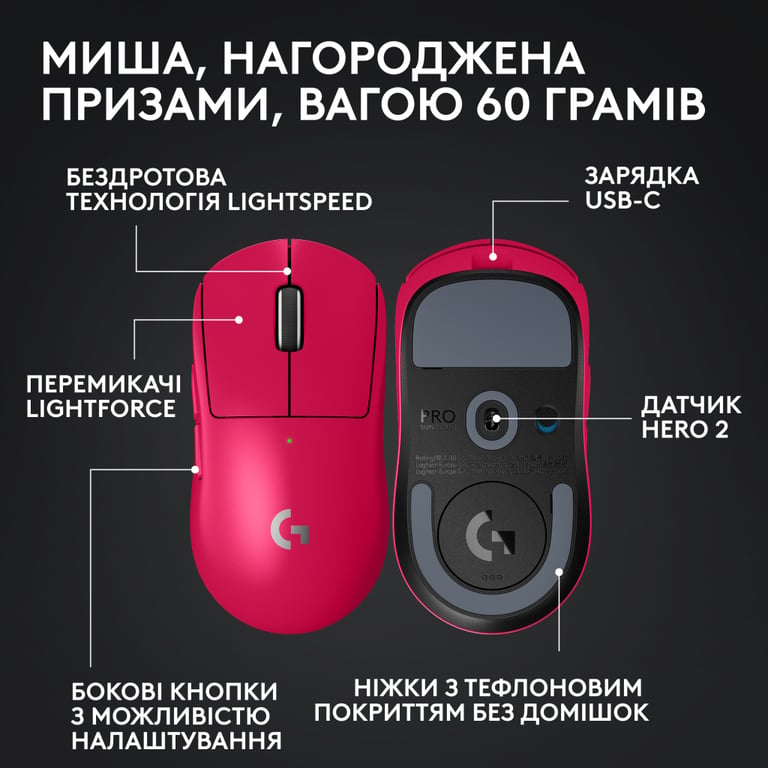 Мишка Logitech G Pro X Superlight 2 Lightspeed Wireless Magenta (910-006797) - фото 7