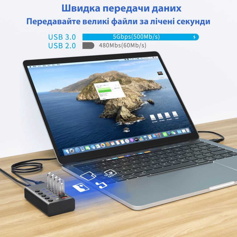 Концентратор Dynamode 5 ports USB3.0 to 4*USB3.0+2.4А Power Adapter 2.5A/12V (DM-UH-P405-G) - фото 6
