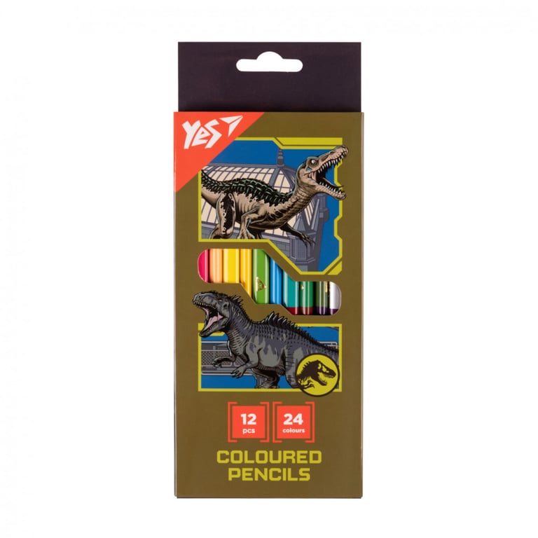 Олівці кольорові Yes Jurassic World (хакі) двосторонні 12 шт. 24 кол (290748) - фото 1