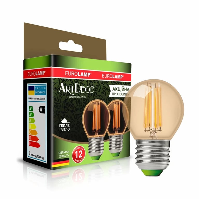 Лампочка Eurolamp LED G45 5W 530 Lm E27 3000K deco 2шт (MLP-LED-G45-05273(Amber)) - фото 1