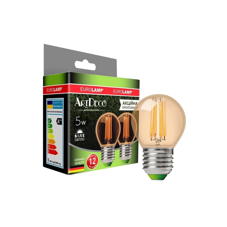 Лампочка Eurolamp LED G45 5W 530 Lm E27 4000K deco 2шт (MLP-LED-G45-05274(Amber)) - фото 1