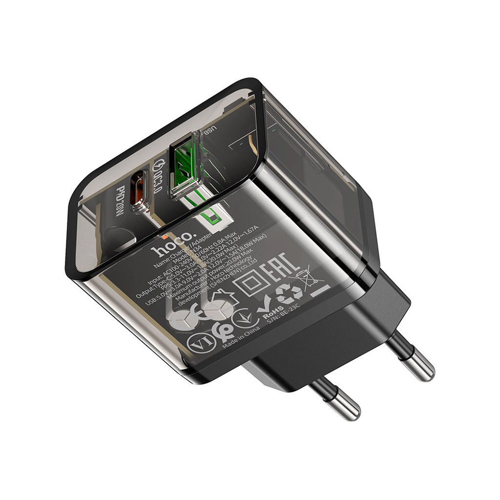 Зарядний пристрій HOCO N34 Dazzling dual-port Black (6931474799166) - фото 4 Зарядний пристрій HOCO N34 Dazzling dual-port Black (6931474799166) - фото 4