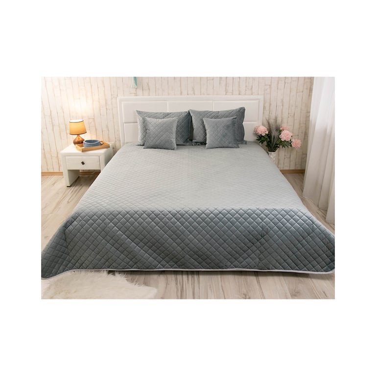Покривало Руно двостороннє декоративне Velour Dark Grey ромб 150х220 см (360.55_Dark Grey ромб) - фото 1