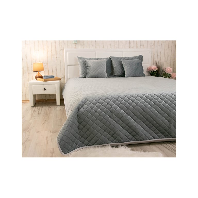 Покривало Руно двостороннє декоративне Velour Dark Grey ромб 150х220 см (360.55_Dark Grey ромб) - фото 3