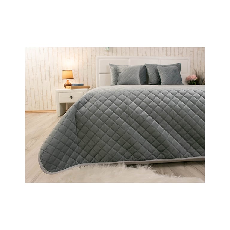 Покривало Руно двостороннє декоративне Velour Dark Grey ромб 150х220 см (360.55_Dark Grey ромб) - фото 4