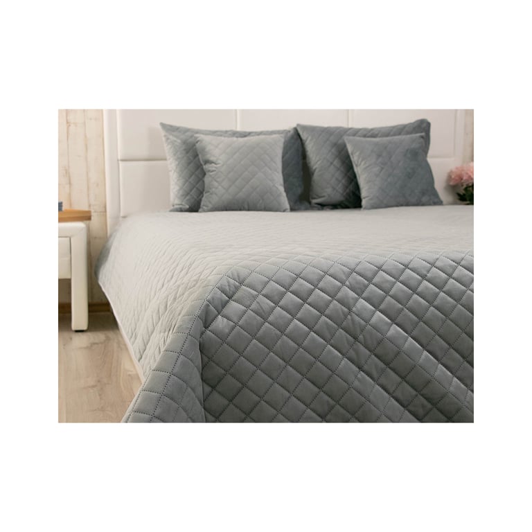 Покривало Руно двостороннє декоративне Velour Dark Grey ромб 150х220 см (360.55_Dark Grey ромб) - фото 5