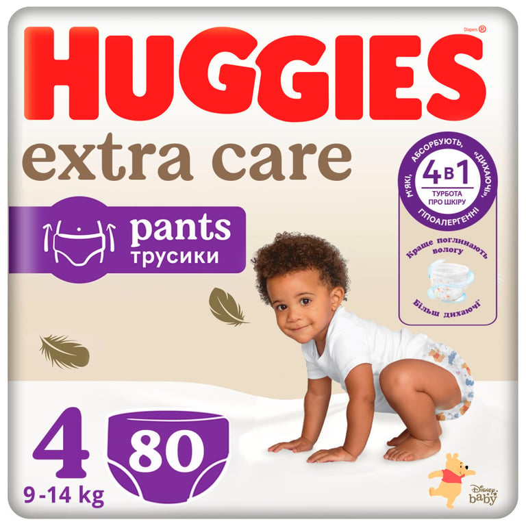 Підгузки Huggies Extra Care Розмір 4 (9-14 кг) Pants Box 80 шт (5029053582405) - фото 1