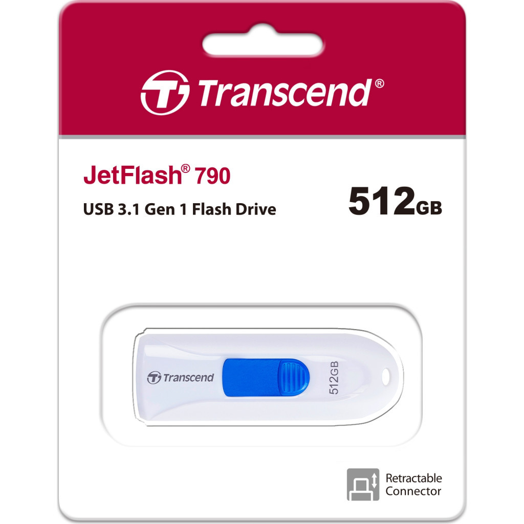 USB флеш накопичувач Transcend 512GB JetFlash 790 White USB 3.1 (TS512GJF790W) - фото 5 USB флеш накопичувач Transcend 512GB JetFlash 790 White USB 3.1 (TS512GJF790W) - фото 5