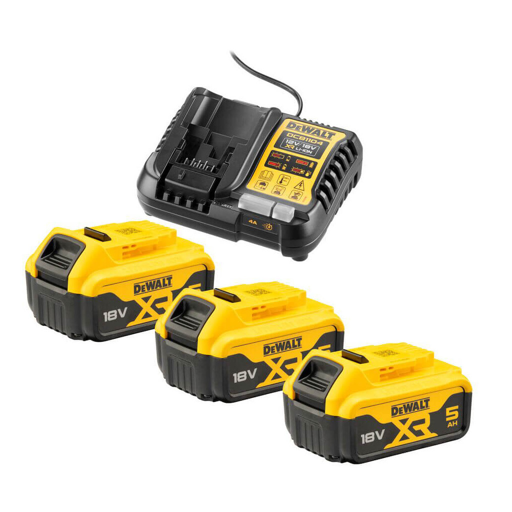 Набір акумулятор + зарядний пристрій DeWALT 10,8 - 54 В, 4A, 18В XR Li-Ion, 3 x 5Ah DCB184 (DCB1104P3) - головне фото