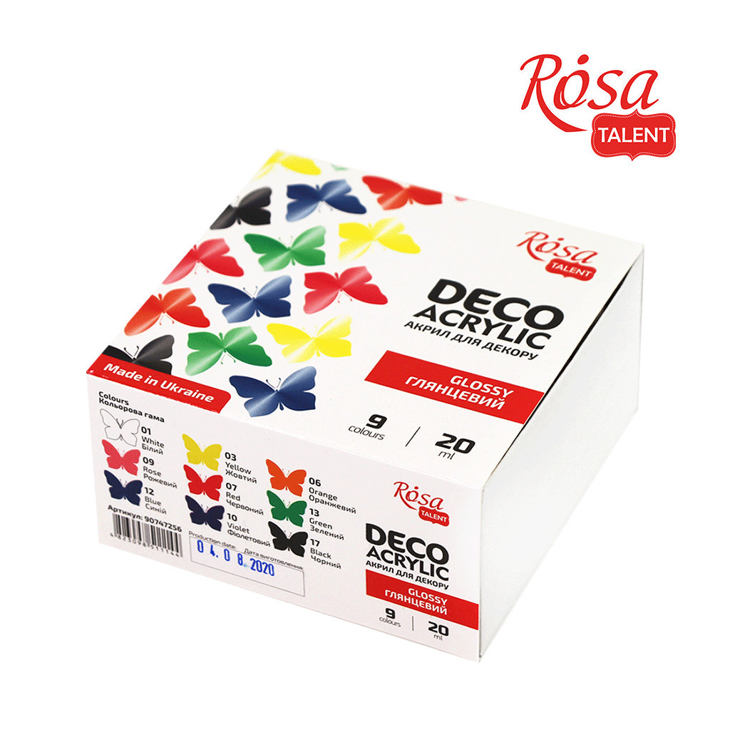 Акрилові фарби Rosa для декору глянсові 9 кол по 20 мл (4823098511144) Акрилові фарби Rosa для декору глянсові 9 кол по 20 мл (4823098511144)