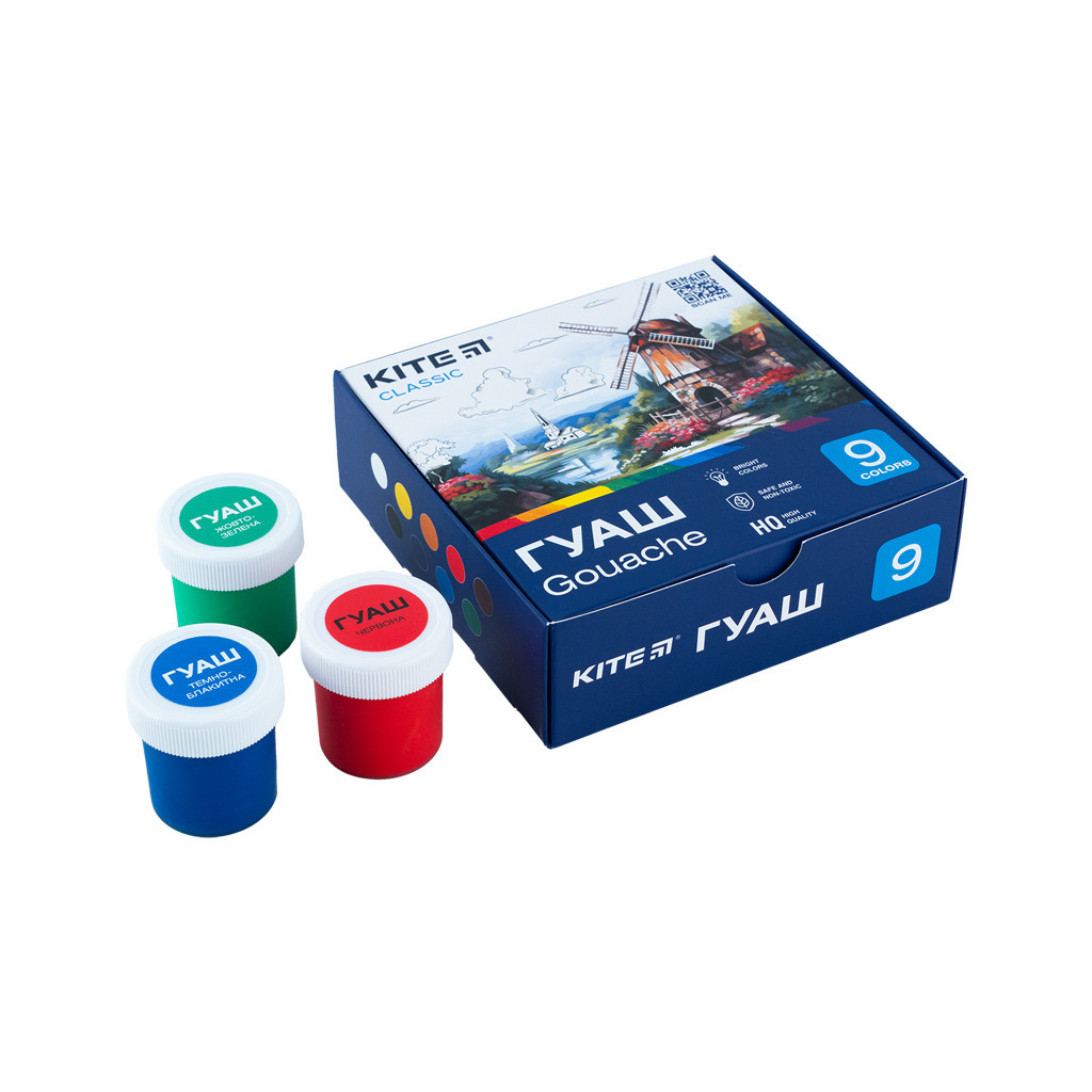 Гуашеві фарби Kite Classic 9 кольорів х 20 мл (K-072) - фото 2 Гуашеві фарби Kite Classic 9 кольорів х 20 мл (K-072) - фото 2