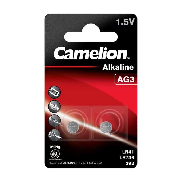 Батарейка AG3 / LR41 Alkaline * 2 Camelion (AG3-BP2) - фото 1
