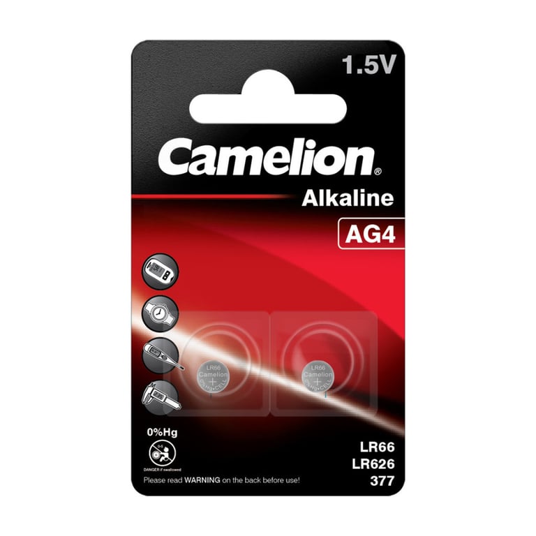 Батарейка AG4 / LR66 Alkaline * 2 Camelion (AG4-BP2) - фото 1