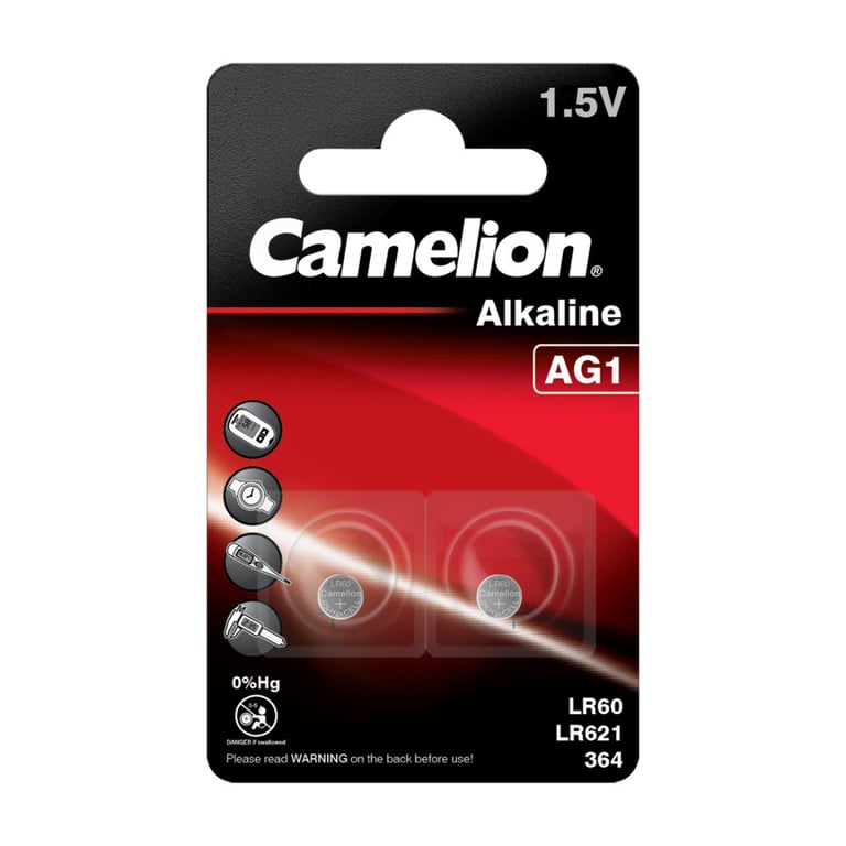 Батарейка AG1 / LR60 Alkaline * 2 Camelion (AG1-BP2) - фото 1