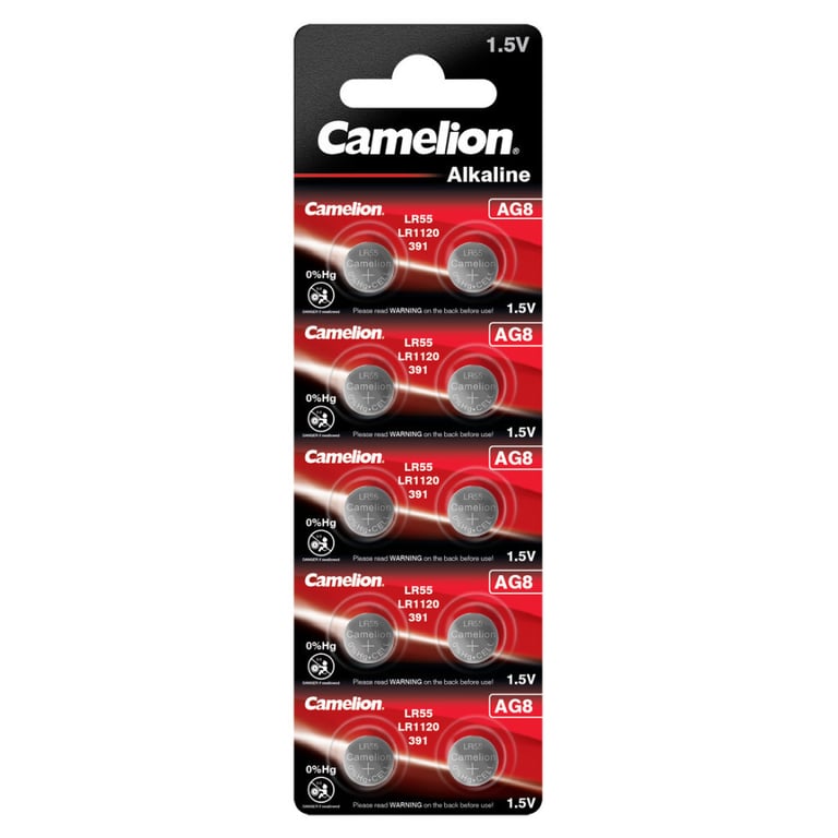 Батарейка AG8 / LR55 / LE1120 / 391 Alkaline * 10 Camelion (AG8-BP10) - фото 1
