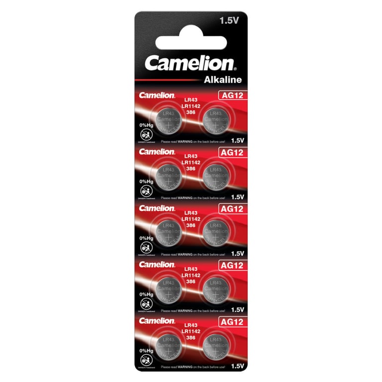 Батарейка AG12 / LR43 / LR1142 / 386 Alkaline * 10 Camelion (AG12-BP10) - фото 1