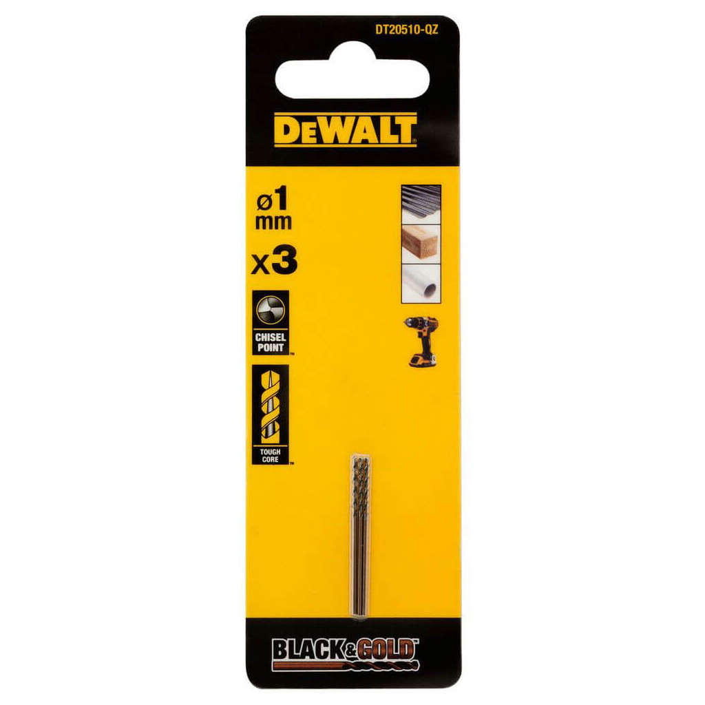 Свердло DeWALT по металу Black & Gold, HSS-G, 1 х 34 х 12 мм, 3 шт. (DT20510) - фото 1