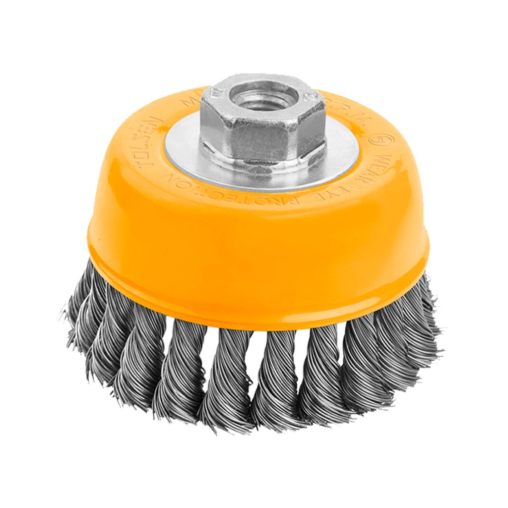 Щітка для електроінструменту Tolsen чашка плетена 125 мм М14, стальний дріт 0.5 мм (77613) - фото 1