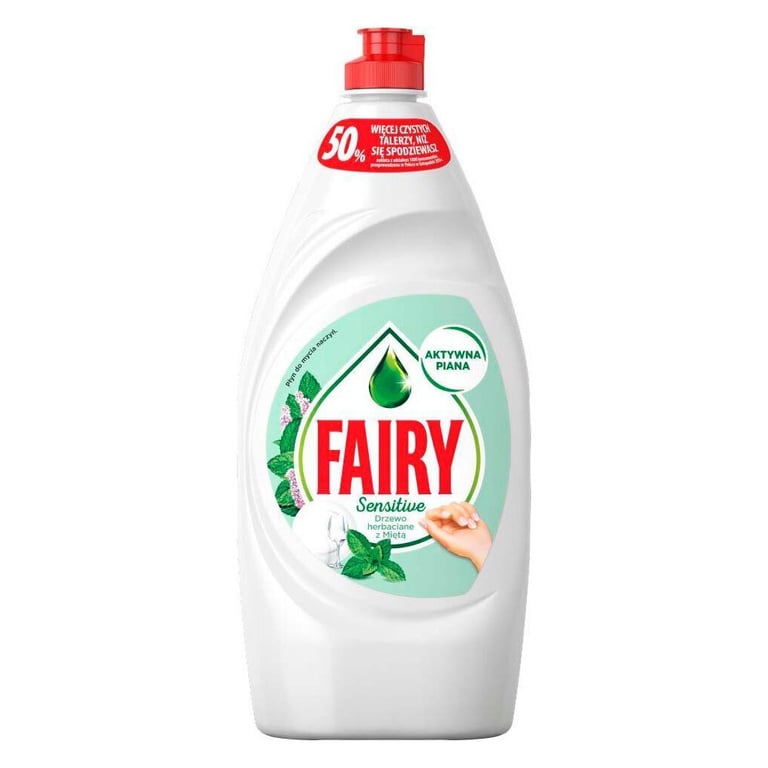 Засіб для ручного миття посуду Fairy Sensitive Чайне дерево і М’ята 900 мл (4015400958130/8006530111577)
