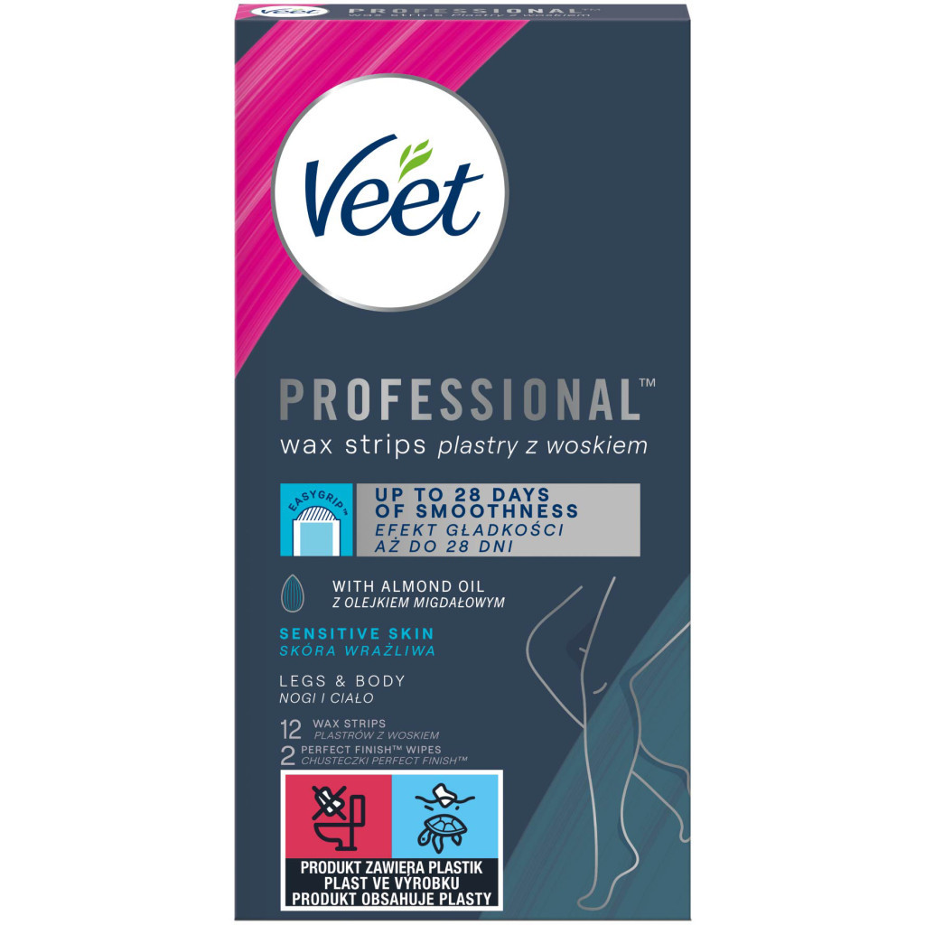 Воскові смужки Veet Professional для чутливої шкіри з Олією мигдалю 12 шт. (5900627027259) - фото 1