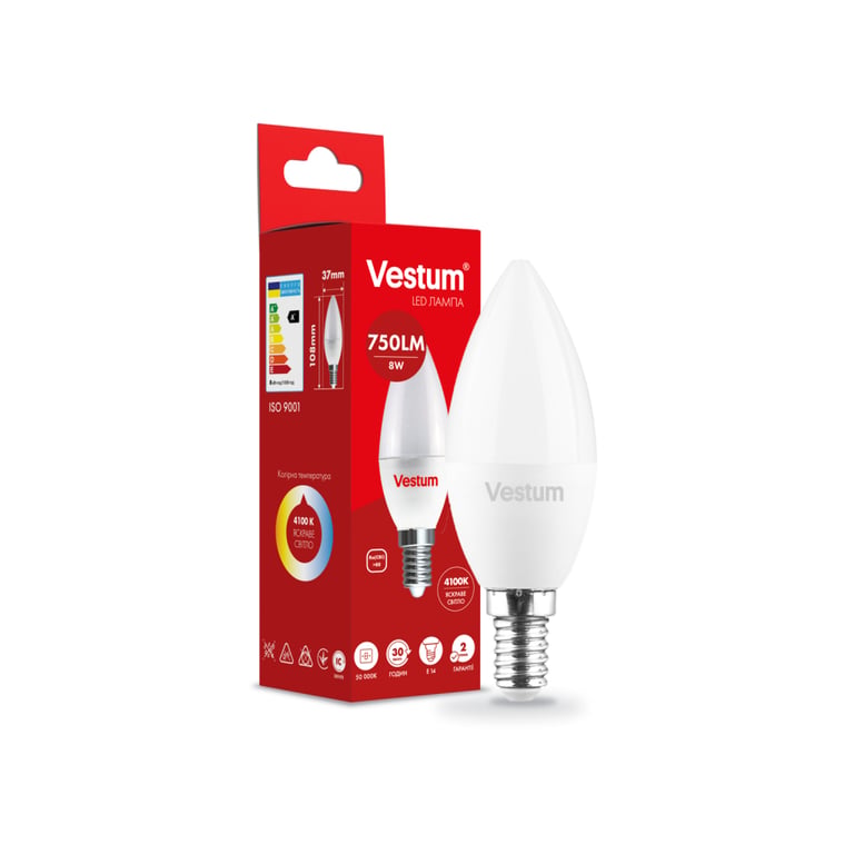 Лампочка Vestum C37 8W 4100K 220V E14 (1-VS-1311) - фото 2