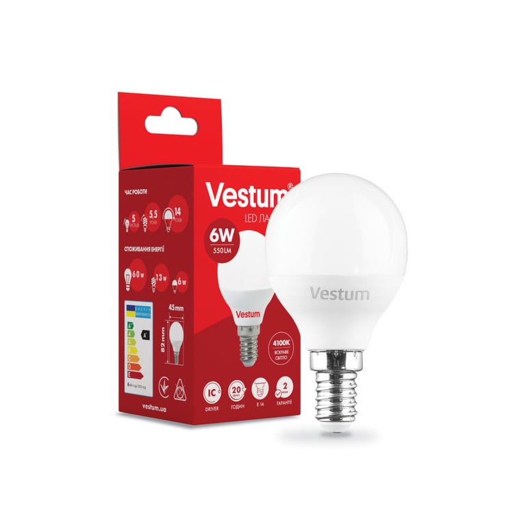 Лампочка Vestum G45 6W 4100K 220V E14 (1-VS-1203) - фото 2