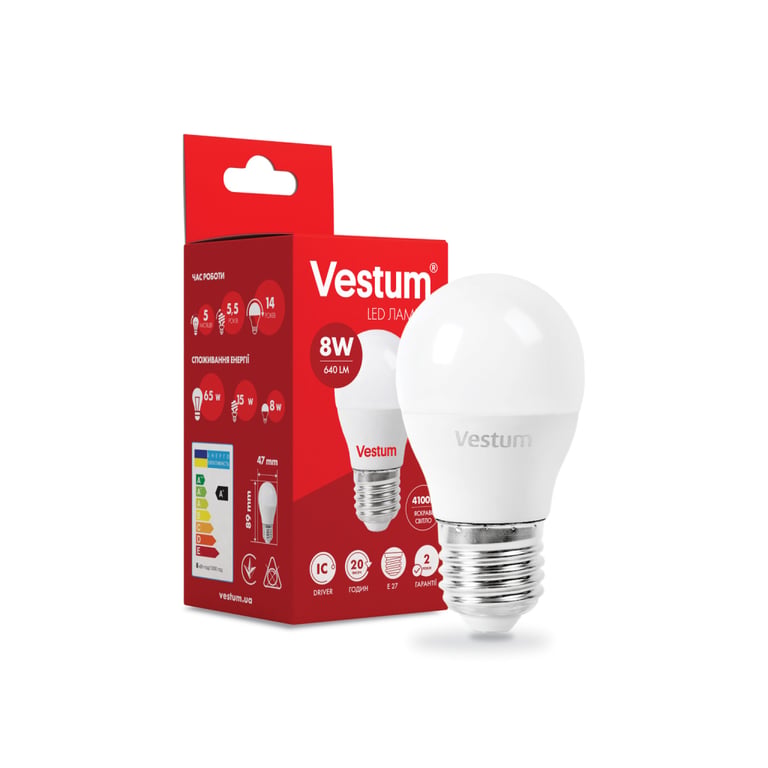 Лампочка Vestum G45 8W 4100K 220V E27 (1-VS-1209) - фото 2